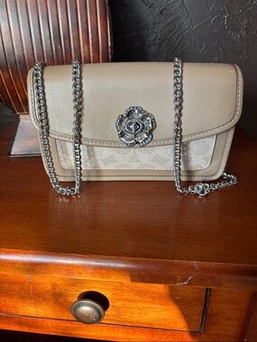 Coach Parker Crossbody in Signature Canvas with Tea Rose Turnlock 89289